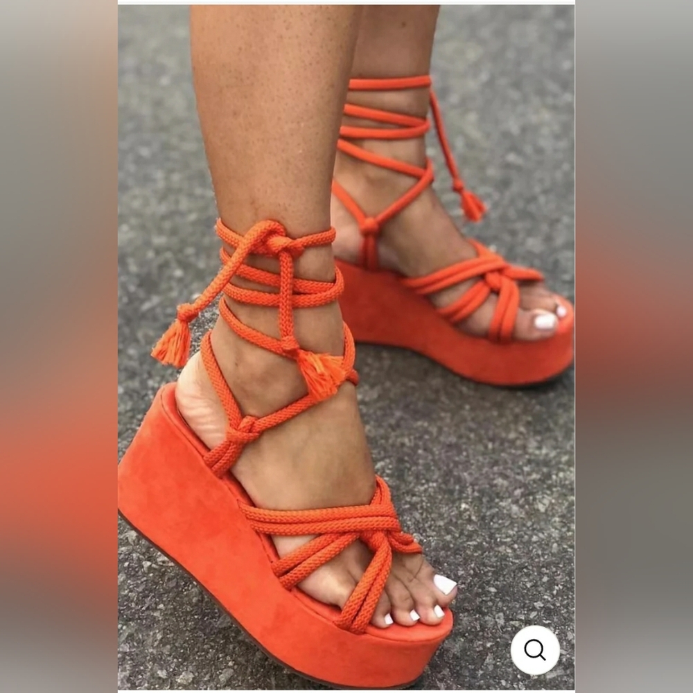 MICAS, womens Tie Up Open Platform Sandals, size 40 (9), Orange